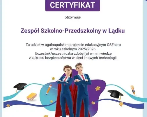 Szkoła zdobyła certyfikat OSEhero za działania na rzecz bezpieczeństwa cyfrowego
