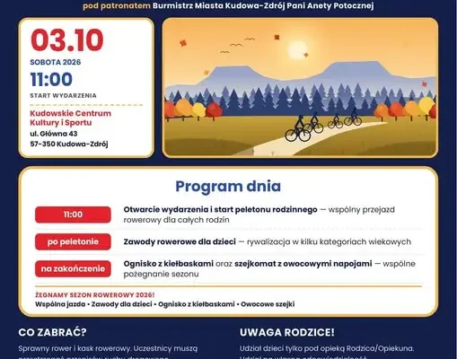 Zakończenie sezonu rowerowego w Kudowie-Zdroju – zaproszenie dla całych rodzin