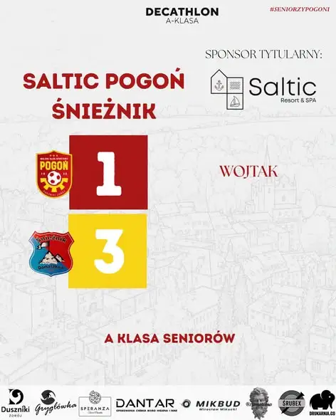Pogoń Duszniki-Zdrój przegrywa z Śnieżnikiem Domaszków 1:3 – siódma porażka w sezonie