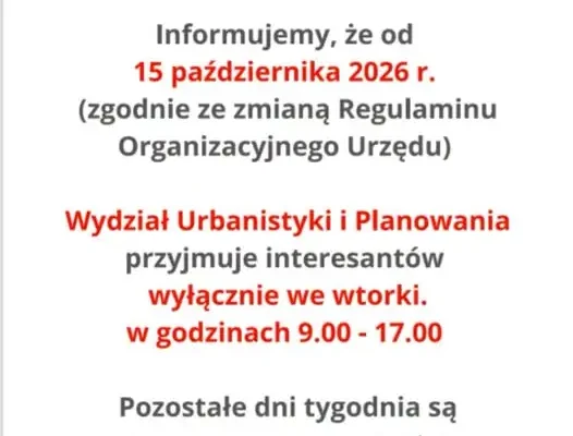 Wydział Urbanistyki w Bystrzycy Kłodzkiej zmienia godziny przyjęć interesantów