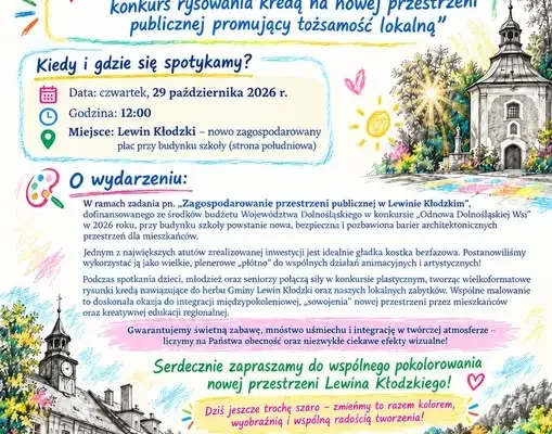 Kolorowy Lewin Kłodzki – międzypokoleniowy konkurs rysowania kredą na nowym placu
