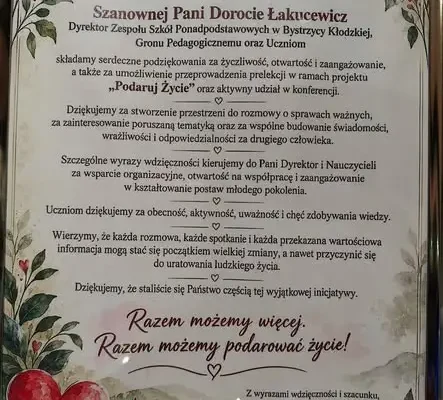 Młodzież ze Stronia Śląskiego uczy się, jak podarować życie