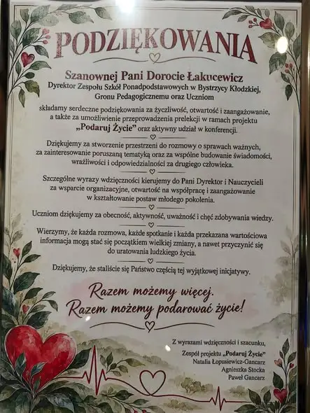 Młodzież ze Stronia Śląskiego uczy się, jak podarować życie