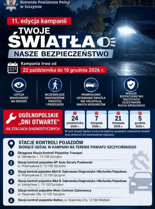 Bezpłatne sprawdzenie świateł w Szczytnie – dziś dzień otwarty kampanii „Twoje Światła – Nasze Bezpieczeństwo”