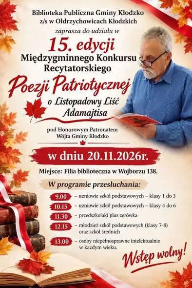 15. edycja konkursu recytatorskiego „Listopadowy Liść Adamajtisa” w Wojborzu – trwają zapisy