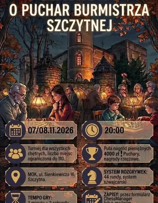 III Nocny Maraton Szachowy w Szczytnej – 7 listopada, pula nagród 4000 zł
